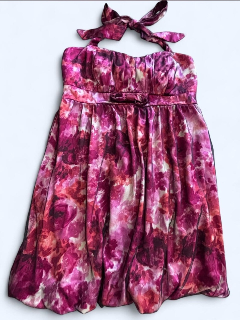 Torrid Plus Size Floral Halter Dress Bubble Hem Bow Purple Coral